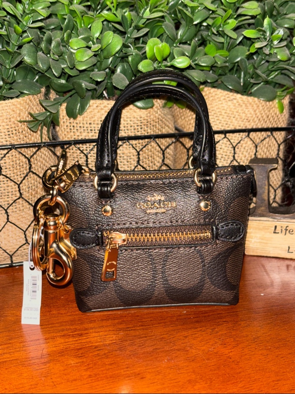 Coach Mini Rowan Bag Charm in Signature Canvas. NWT